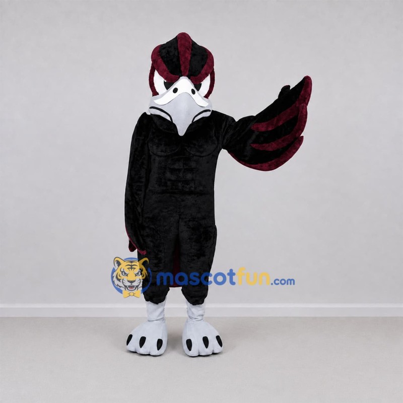 Custom Black and Burgundy Bird Mascot Costume Adult Full Body Suit for Sports Events Custom Black and Burgundy Bird Mascot Costume Adult Full Body Suit for Sports Events