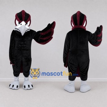 Custom Black and Burgundy Bird Mascot Costume Adult Full Body Suit for Sports Events