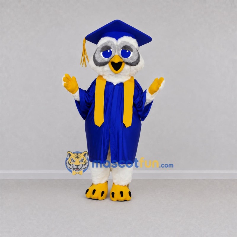 Custom White Graduation Owl Mascot Costume Adult Full Body Suit for Graduation Events Custom White Graduation Owl Mascot Costume Adult Full Body Suit for Graduation Events