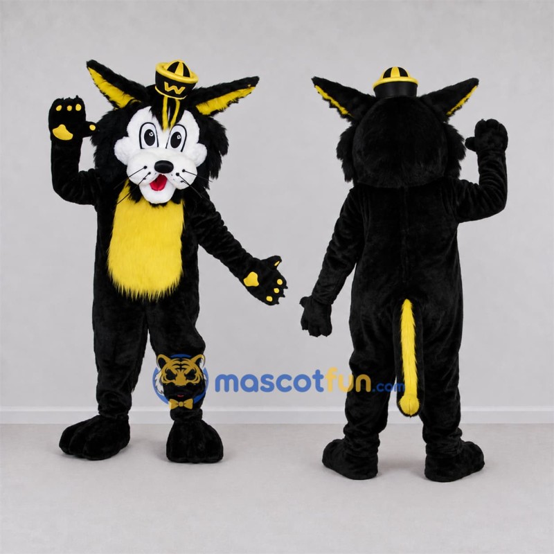 Custom Black and Yellow Cat Mascot Costume Adult Full Body Suit for School Events Custom Black and Yellow Cat Mascot Costume Adult Full Body Suit for School Events