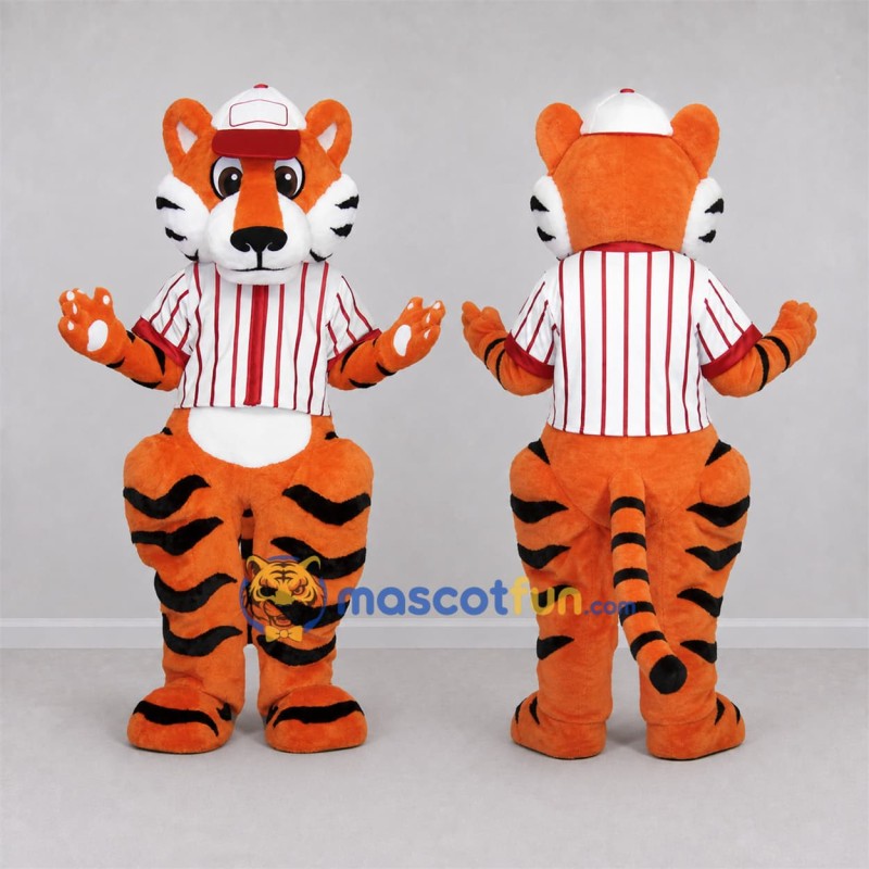 Custom Orange and Black Baseball Tiger Mascot Costume Adult Full Body Suit for Baseball Games Custom Orange and Black Baseball Tiger Mascot Costume Adult Full Body Suit for Baseball Games