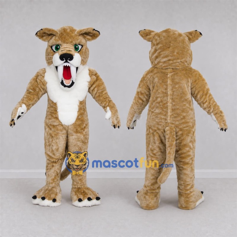 Custom Tan Saber-Toothed Cat Mascot Costume Adult Full Body Suit for Prehistoric Events Custom Tan Saber-Toothed Cat Mascot Costume Adult Full Body Suit for Prehistoric Events