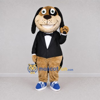 Custom Brown Tuxedo Dog Mascot Costume Adult Full Body Suit for Welcome Events