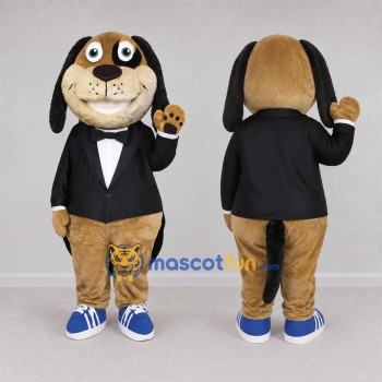 Custom Brown Tuxedo Dog Mascot Costume Adult Full Body Suit for Welcome Events