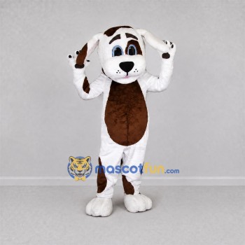 Custom White and Brown Dog Mascot Costume Adult Full Body Suit for Pet Adoption Events Custom White and Brown Dog Mascot Costume Adult Full Body Suit for Pet Adoption Events