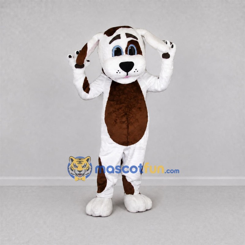 Custom White and Brown Dog Mascot Costume Adult Full Body Suit for Pet Adoption Events Custom White and Brown Dog Mascot Costume Adult Full Body Suit for Pet Adoption Events