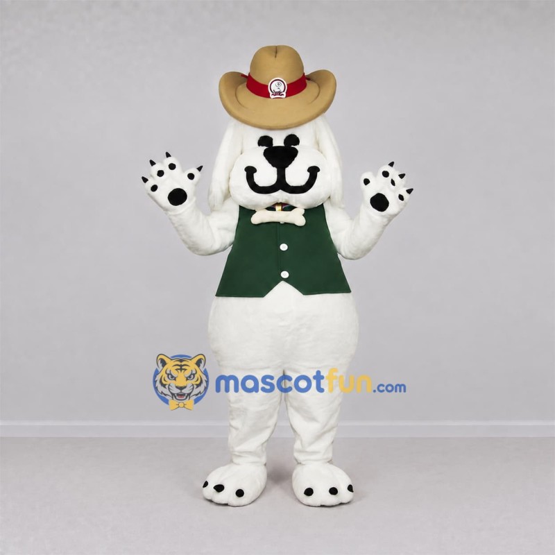 Custom White Cowboy Dog Mascot Costume Adult Full Body Suit for Western Themed Events Custom White Cowboy Dog Mascot Costume Adult Full Body Suit for Western Themed Events