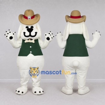Custom White Cowboy Dog Mascot Costume Adult Full Body Suit for Western Themed Events