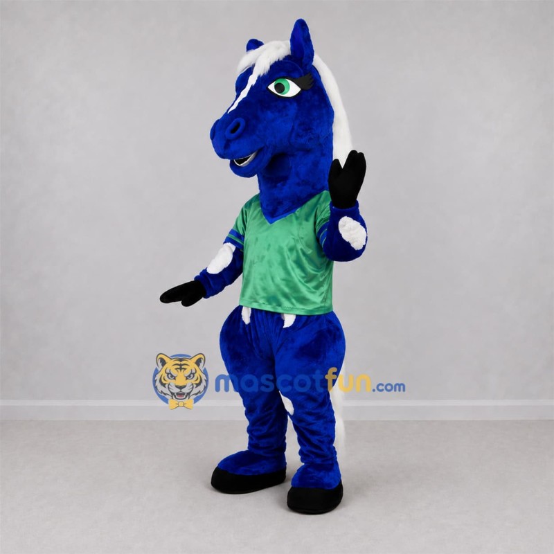 Custom Blue and White Horse Mascot Costume Adult Full Body Suit for Sports Events Custom Blue and White Horse Mascot Costume Adult Full Body Suit for Sports Events
