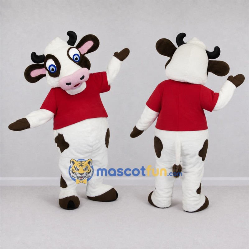 Custom White and Brown Cow Mascot Costume Adult Full Body Suit for Farm Events Custom White and Brown Cow Mascot Costume Adult Full Body Suit for Farm Events