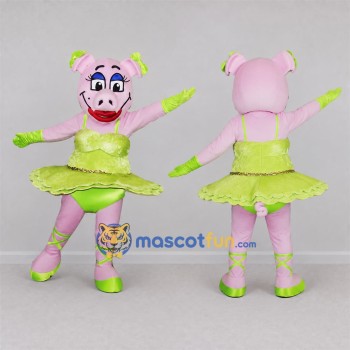 Custom Pink Ballerina Pig Mascot Costume Adult Full Body Suit for Dance Events