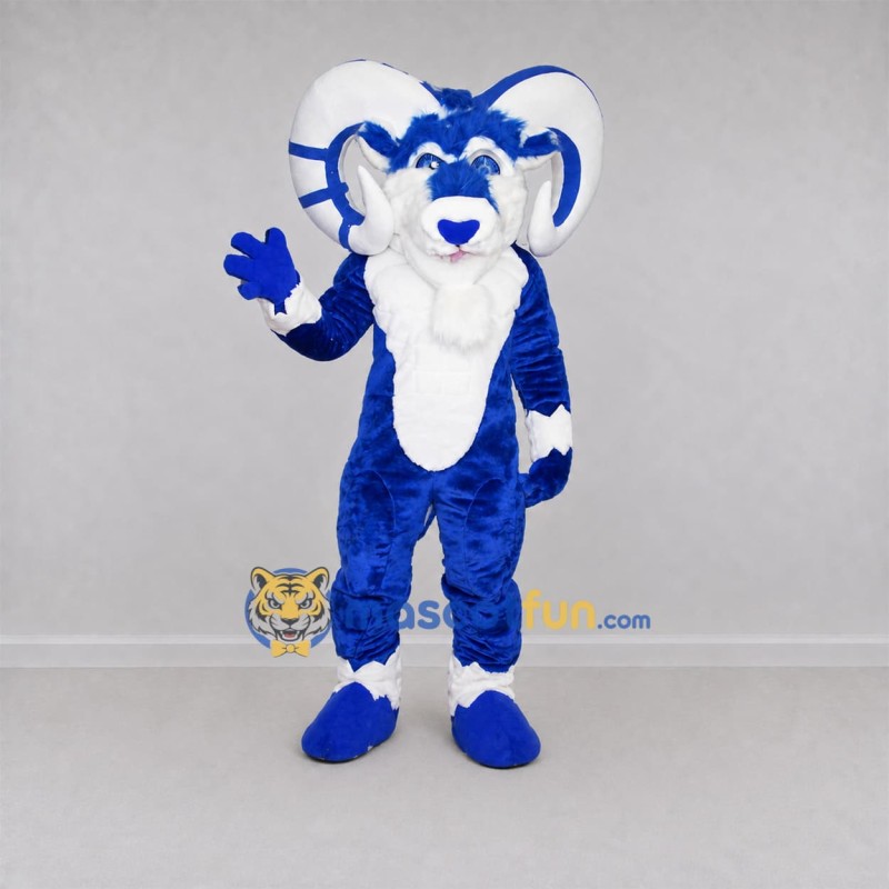 Custom Blue and White Ram Mascot Costume Adult Full Body Suit for Sports Events Custom Blue and White Ram Mascot Costume Adult Full Body Suit for Sports Events
