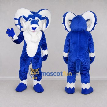Custom Blue and White Ram Mascot Costume Adult Full Body Suit for Sports Events