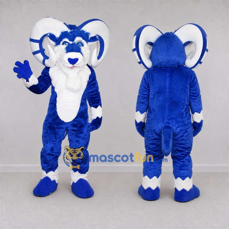 Custom Blue and White Ram Mascot Costume Adult Full Body Suit for Sports Events Custom Blue and White Ram Mascot Costume Adult Full Body Suit for Sports Events