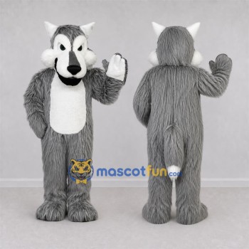 Custom Gray and White Wolf Mascot Costume Adult Full Body Suit for Sports Events
