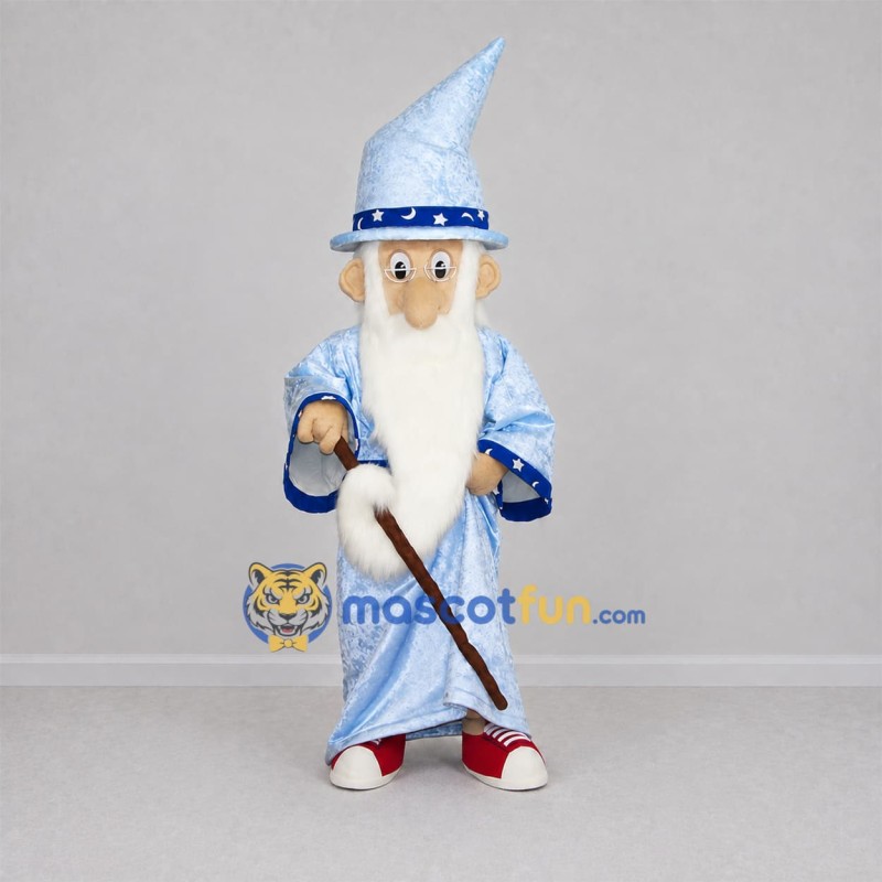 Custom Light Blue Wizard Mascot Costume Adult Full Body Suit for Fantasy Events Custom Light Blue Wizard Mascot Costume Adult Full Body Suit for Fantasy Events