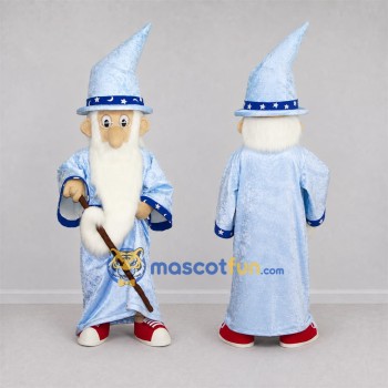 Custom Light Blue Wizard Mascot Costume Adult Full Body Suit for Fantasy Events