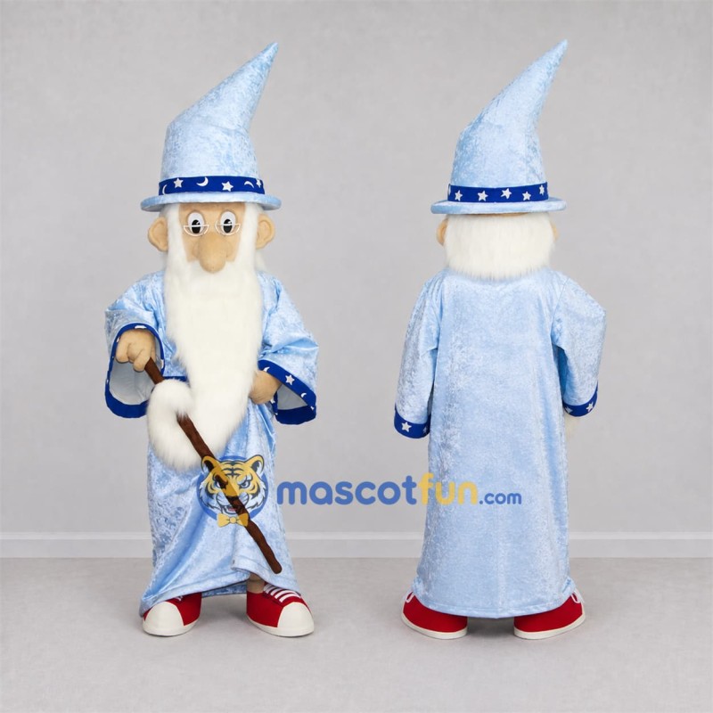 Custom Light Blue Wizard Mascot Costume Adult Full Body Suit for Fantasy Events Custom Light Blue Wizard Mascot Costume Adult Full Body Suit for Fantasy Events