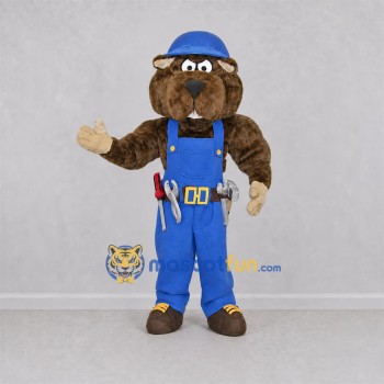 Custom Brown Builder Rodent Mascot Costume Adult Full Body Suit for Construction Events Custom Brown Builder Rodent Mascot Costume Adult Full Body Suit for Construction Events