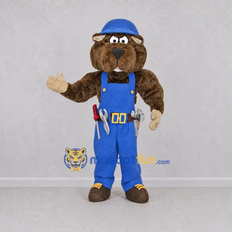 Custom Brown Builder Rodent Mascot Costume Adult Full Body Suit for Construction Events Custom Brown Builder Rodent Mascot Costume Adult Full Body Suit for Construction Events