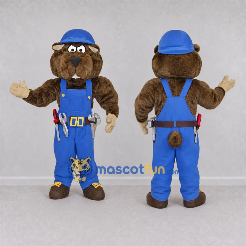 Custom Brown Builder Rodent Mascot Costume Adult Full Body Suit for Construction Events Custom Brown Builder Rodent Mascot Costume Adult Full Body Suit for Construction Events