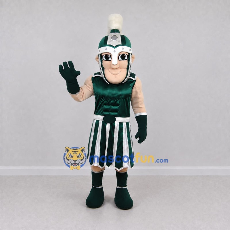 Custom Green and Silver Ancient Warrior Mascot Costume Adult Full Body Suit for Sports Events Custom Green and Silver Ancient Warrior Mascot Costume Adult Full Body Suit for Sports Events