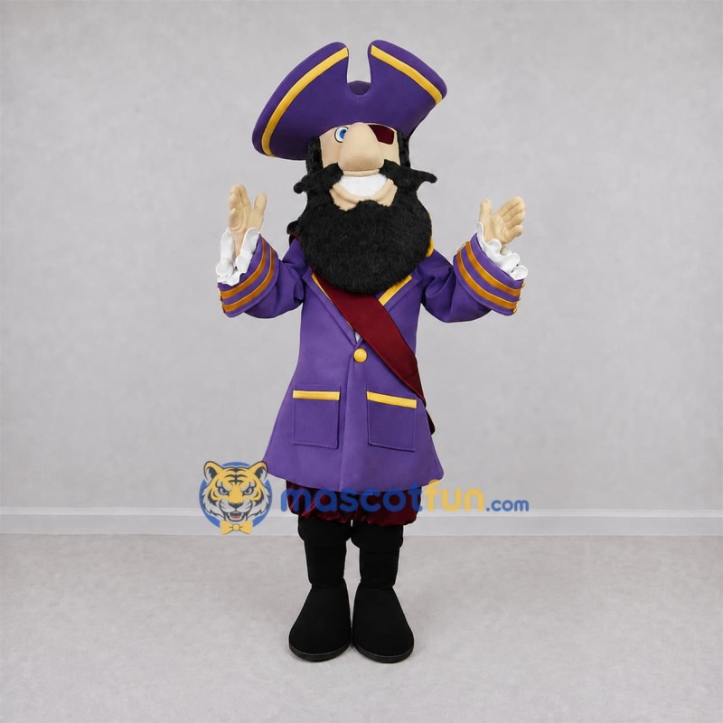 Custom Purple and Gold Pirate Captain Mascot Costume Adult Full Body Suit for Pirate Themed Parties Custom Purple and Gold Pirate Captain Mascot Costume Adult Full Body Suit for Pirate Themed Parties