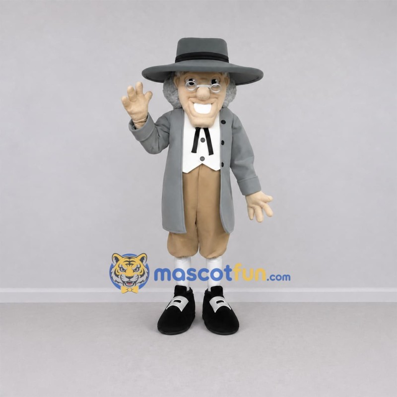 Custom Gray Colonial Gentleman Mascot Costume Adult Full Body Suit for Historical Events Custom Gray Colonial Gentleman Mascot Costume Adult Full Body Suit for Historical Events