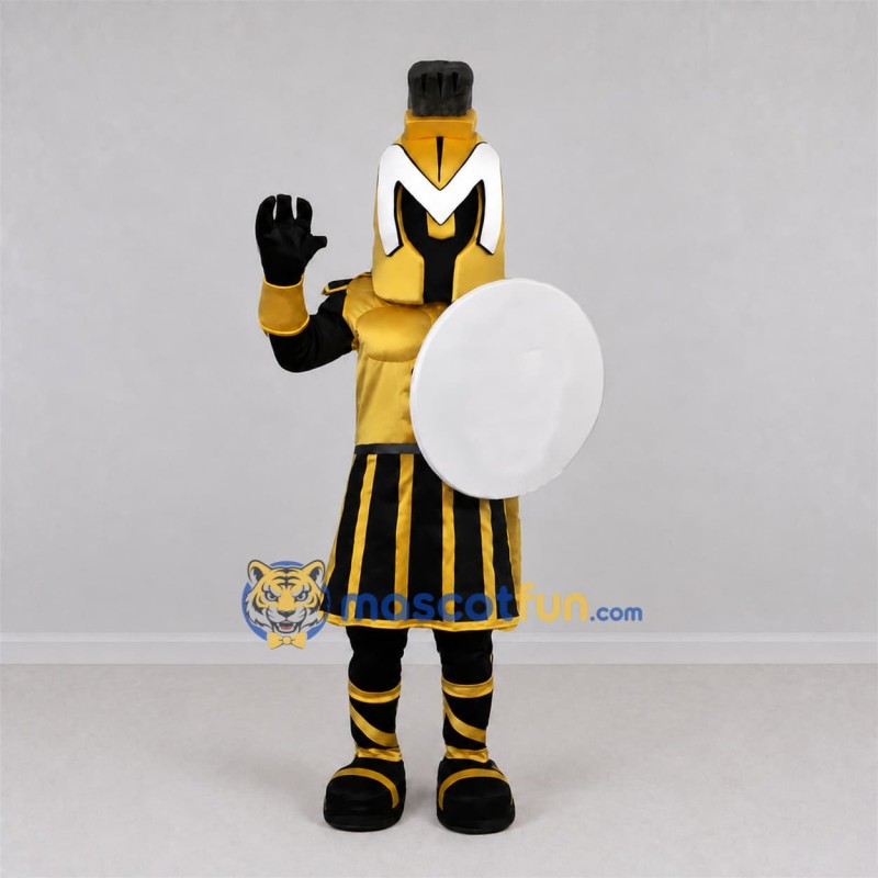 Custom Gold and Black Ancient Warrior Mascot Costume Adult Full Body Suit for Sports Events Custom Gold and Black Ancient Warrior Mascot Costume Adult Full Body Suit for Sports Events