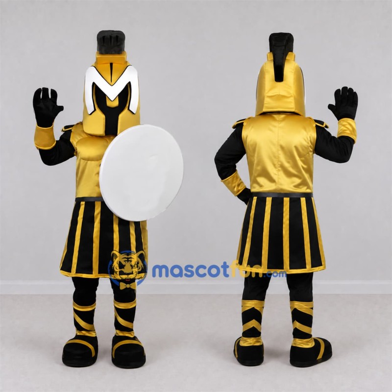 Custom Gold and Black Ancient Warrior Mascot Costume Adult Full Body Suit for Sports Events Custom Gold and Black Ancient Warrior Mascot Costume Adult Full Body Suit for Sports Events