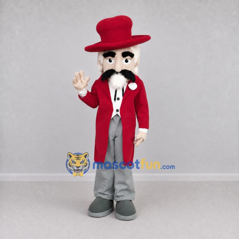 Custom Red and Gray Gentleman Mascot Costume Adult Full Body Suit for Themed Events Custom Red and Gray Gentleman Mascot Costume Adult Full Body Suit for Themed Events
