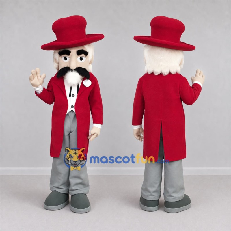 Custom Red and Gray Gentleman Mascot Costume Adult Full Body Suit for Themed Events Custom Red and Gray Gentleman Mascot Costume Adult Full Body Suit for Themed Events