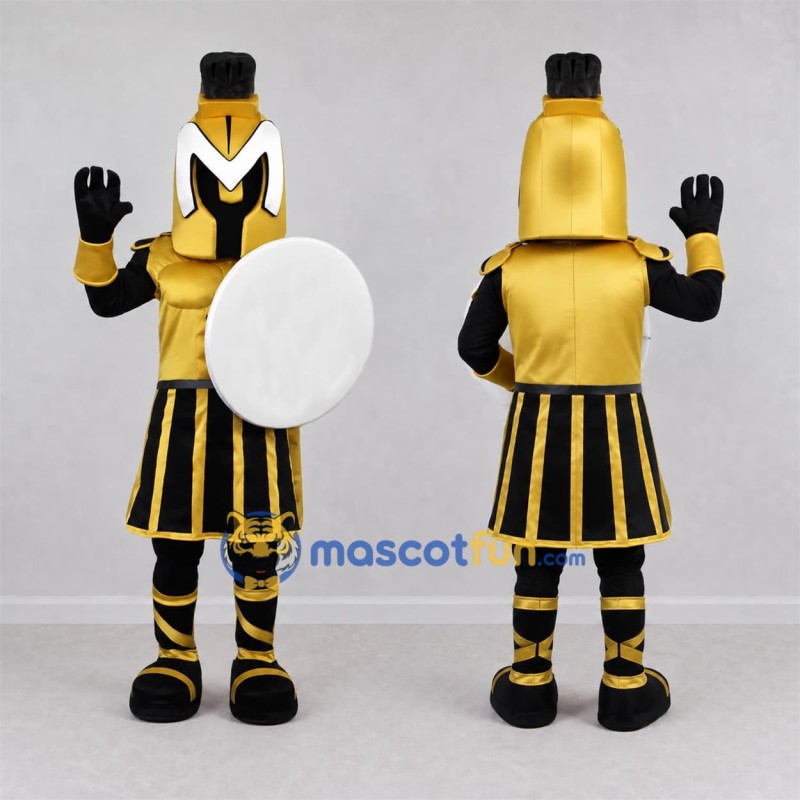 Custom Gold and Black Ancient Warrior Mascot Costume Adult Full Body Suit for Sports Events