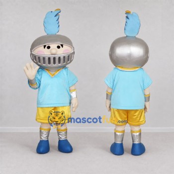 Custom Light Blue and Silver Knight Mascot Costume Adult Full Body Suit for School Events