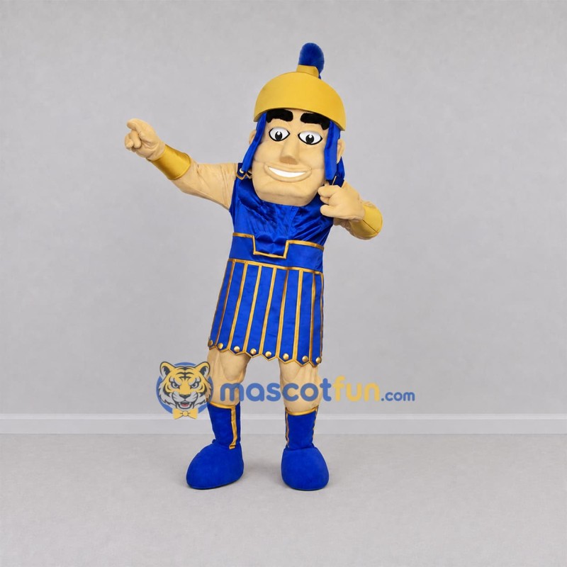 Custom Blue and Gold Ancient Warrior Mascot Costume Adult Full Body Suit for Sports Events Custom Blue and Gold Ancient Warrior Mascot Costume Adult Full Body Suit for Sports Events