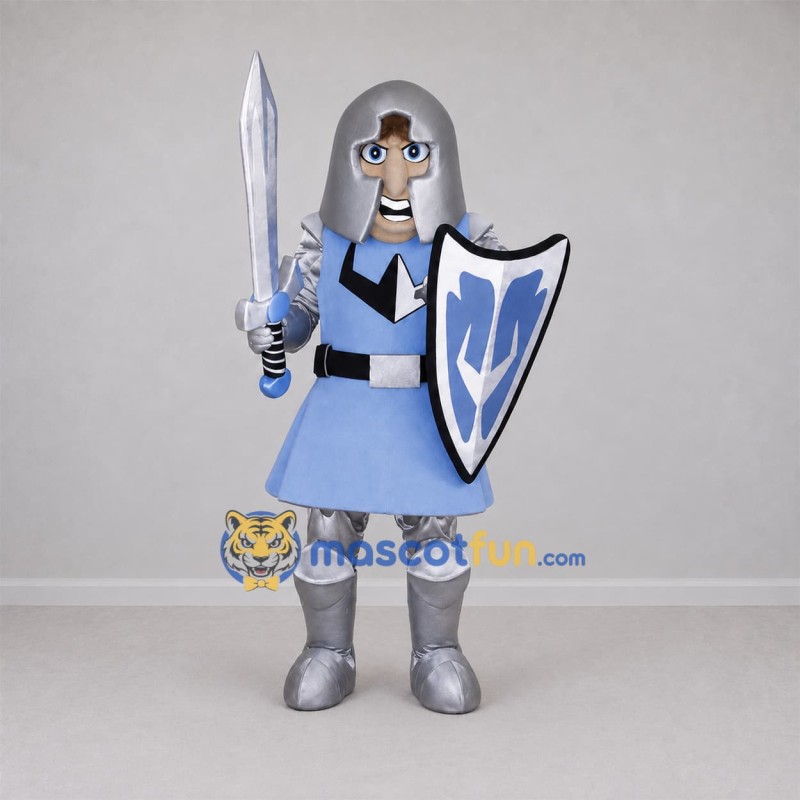 Custom Light Blue and Silver Knight Mascot Costume Adult Full Body Suit for Medieval Events Custom Light Blue and Silver Knight Mascot Costume Adult Full Body Suit for Medieval Events