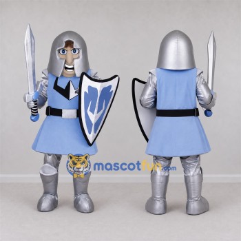 Custom Light Blue and Silver Knight Mascot Costume Adult Full Body Suit for Medieval Events
