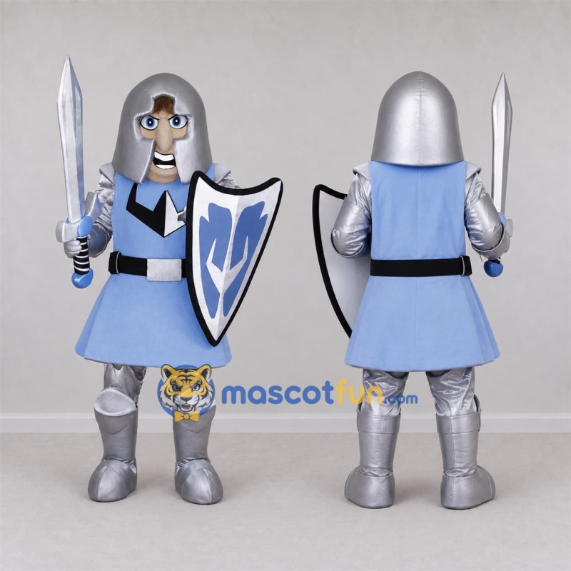 Custom Light Blue and Silver Knight Mascot Costume Adult Full Body Suit for Medieval Events Custom Light Blue and Silver Knight Mascot Costume Adult Full Body Suit for Medieval Events