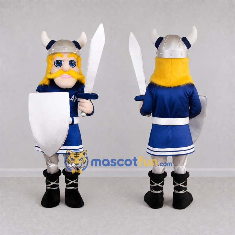 Custom Blue and Silver Viking Mascot Costume Adult Full Body Suit for Sports Events Custom Blue and Silver Viking Mascot Costume Adult Full Body Suit for Sports Events