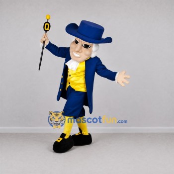 Custom Blue and Yellow Colonial Gentleman Mascot Costume Adult Full Body Suit for Historical Events Custom Blue and Yellow Colonial Gentleman Mascot Costume Adult Full Body Suit for Historical Events