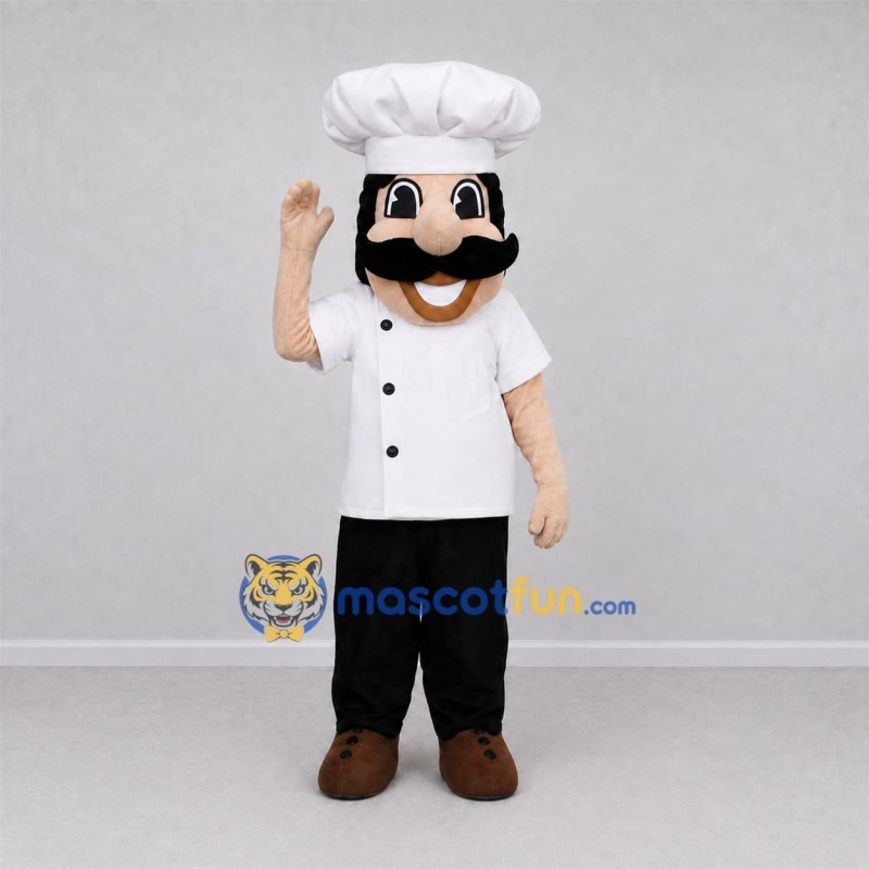 Custom White and Black Chef Mascot Costume Adult Full Body Suit for Restaurant Promotions Custom White and Black Chef Mascot Costume Adult Full Body Suit for Restaurant Promotions