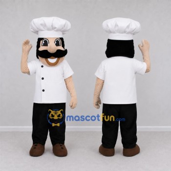 Custom White and Black Chef Mascot Costume Adult Full Body Suit for Restaurant Promotions