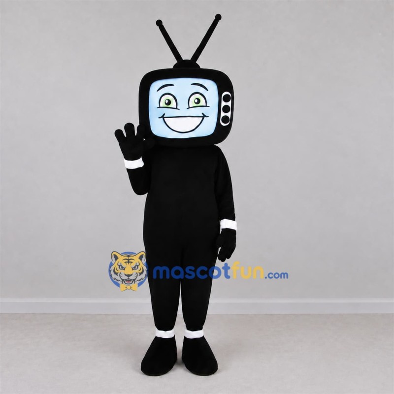Custom Black Television Mascot Costume Adult Full Body Suit for Media Events Custom Black Television Mascot Costume Adult Full Body Suit for Media Events