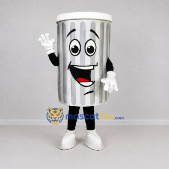 Custom Silver and White Trash Can Mascot Costume Adult Full Body Suit for Community Cleanup Events Custom Silver and White Trash Can Mascot Costume Adult Full Body Suit for Community Cleanup Events