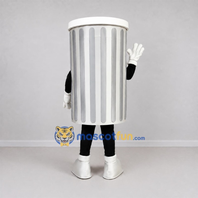 Custom Silver and White Trash Can Mascot Costume Adult Full Body Suit for Community Cleanup Events Custom Silver and White Trash Can Mascot Costume Adult Full Body Suit for Community Cleanup Events