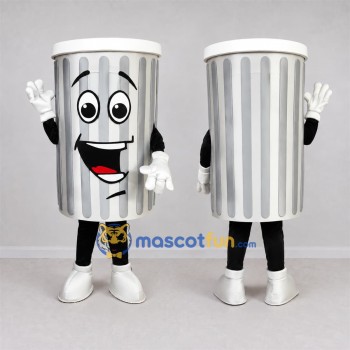 Custom Silver and White Trash Can Mascot Costume Adult Full Body Suit for Community Cleanup Events