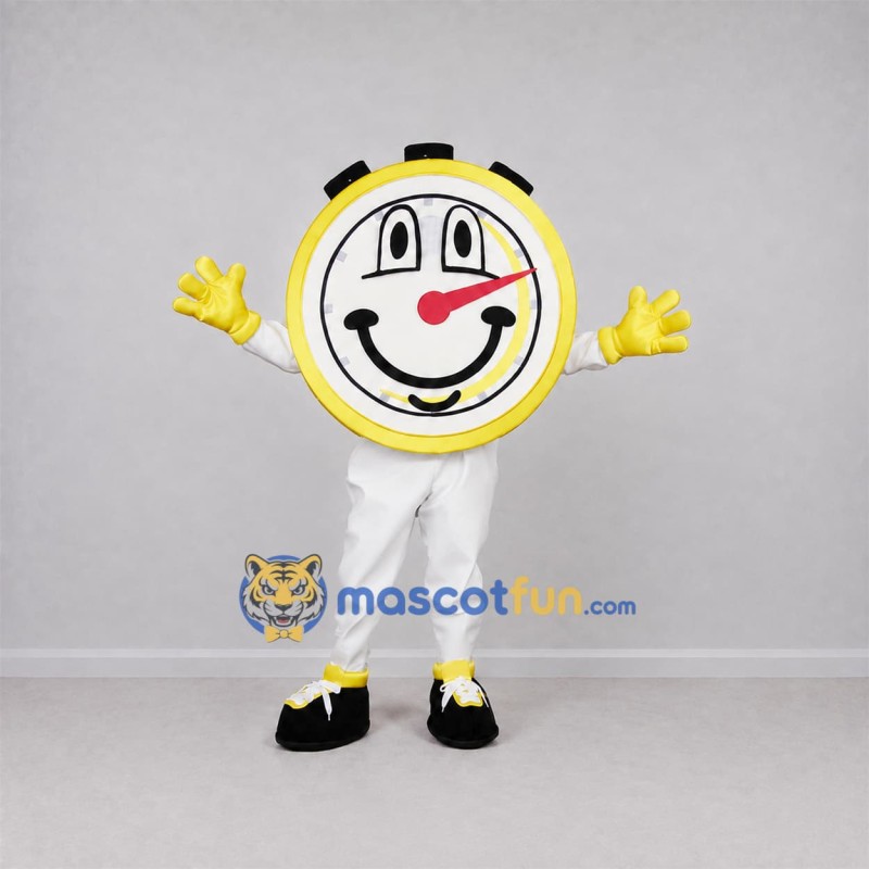 Custom Yellow and White Stopwatch Mascot Costume Adult Full Body Suit for Sports Events