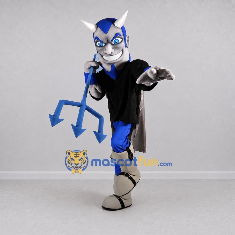 Custom Blue and Silver Devil Mascot Costume Adult Full Body Suit for Halloween Events Custom Blue and Silver Devil Mascot Costume Adult Full Body Suit for Halloween Events