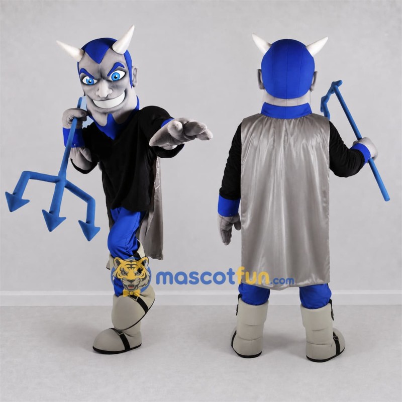 Custom Blue and Silver Devil Mascot Costume Adult Full Body Suit for Halloween Events Custom Blue and Silver Devil Mascot Costume Adult Full Body Suit for Halloween Events