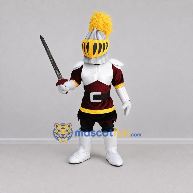 Custom Burgundy and Silver Knight Mascot Costume Adult Full Body Suit for Medieval Events